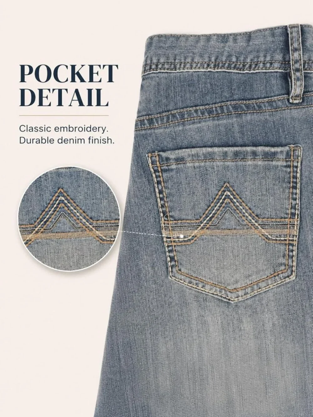 Men's Bootcut Jeans with Stretch, Regular Fit, Back Embroidery, Casual Denim